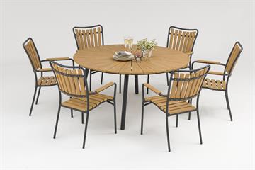 Havemøbelsæt - 150 cm bord + 6 stole ny træfarvet artwood. UDSOLGT 2024